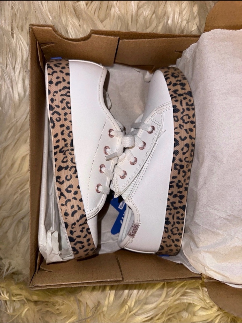 Keds White Lace-Up Sneakers with Leopard Platform
